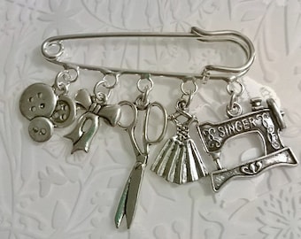 Sewing machine kilt pin brooch~scissors kilt pin brooch~seamstress~dressmaking~knitting~crochet gift