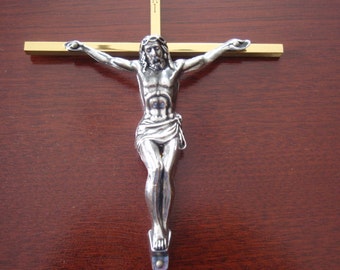 Brass Cross Crucifix Wall Hanging Jesus Christ Religious Catholic Collectible Religion B10