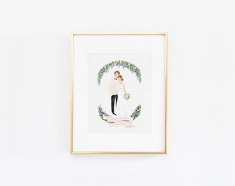 Beautiful Romantic Custom Couple Illustration Wedding Engagement Anniversary Gift Idea