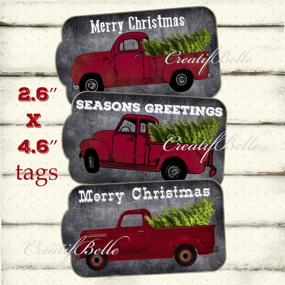 6 2.6 x 4.6 inch Red Truck Christmas Tree Tags Instant
