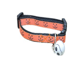 Pumpkin Face Halloween Black Orange Cat Kitten Puppy Collar Scary Faces Pumpkin Faces Small Dog Collar Scary Kitten Collar