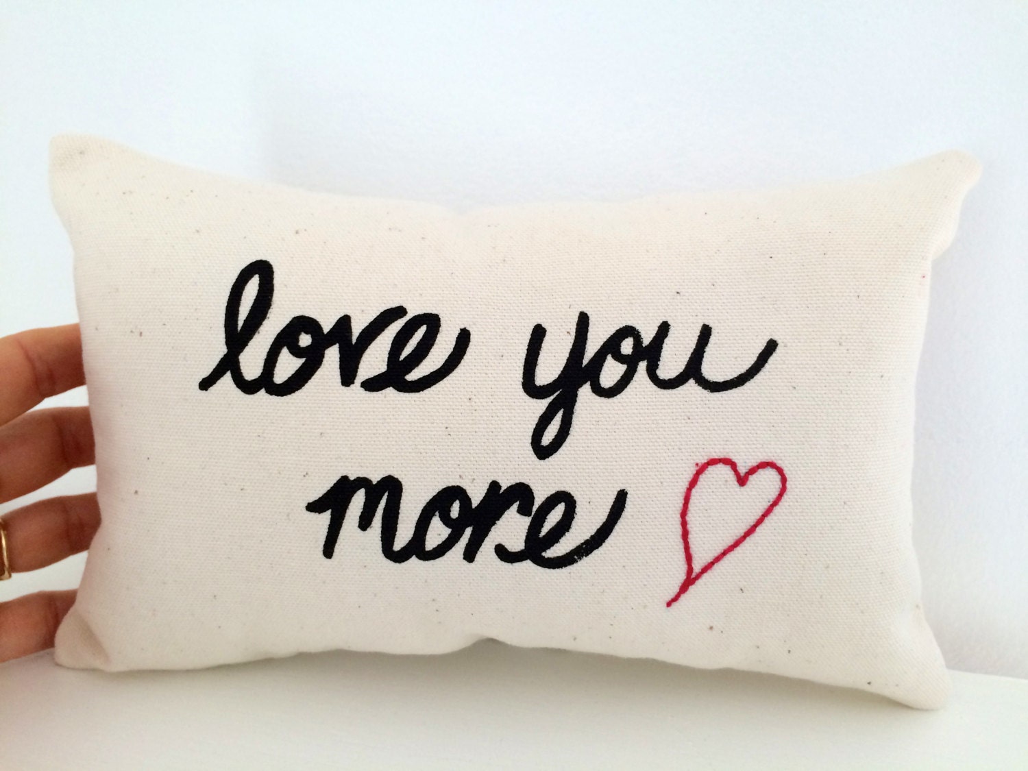 love you more pillow mini pillow small pillow silkscreened