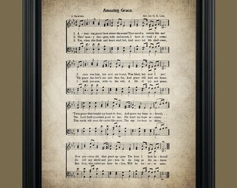 Amazing Grace Hymn Lyrics - Sheet Music Art - Hymn Art - Hymnal Sheet- Home Decor - Inspirational Art - Gift - Instant Download - #HYMN-017