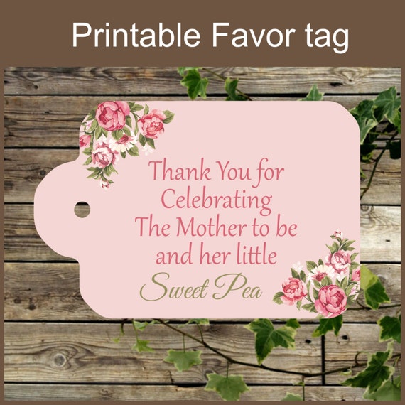 Pink Floral Baby Shower Printable Favor Tag / Sweet Pea / Baby