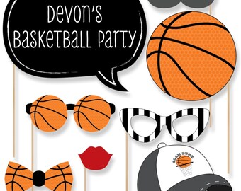 20 Nothin' But Net - Basketball Photo Booth Props - Basketball Photobooth Kit with Custom Talk Bubbles for Baby Shower or Birthday Party