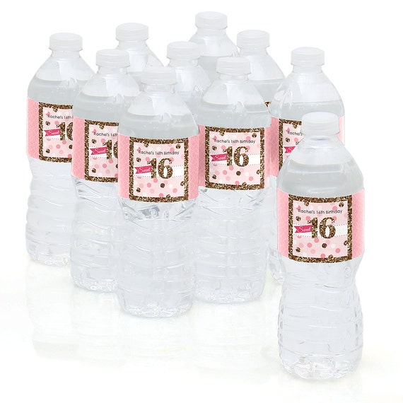 Sweet 16 Water Bottle Sticker Labels Personalized