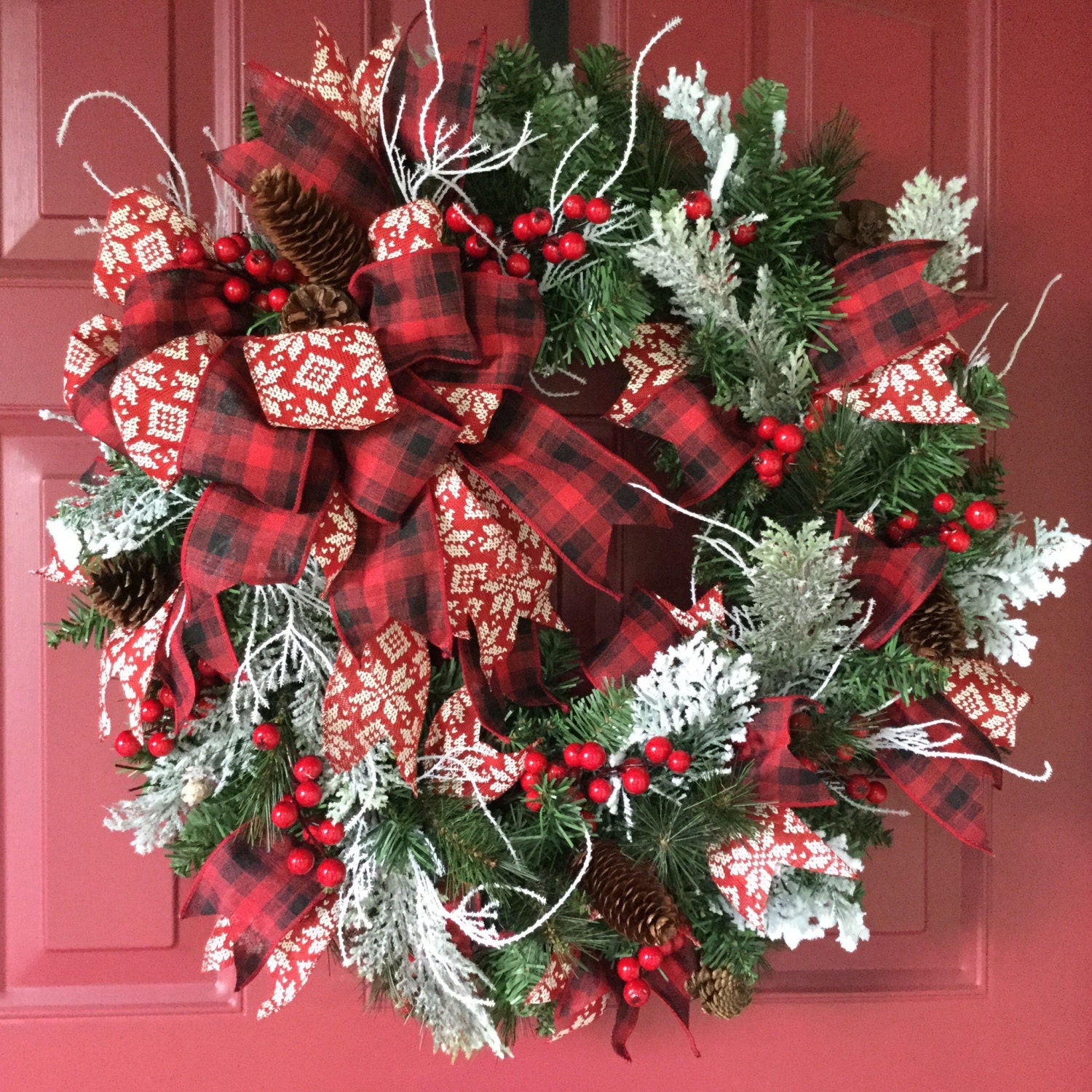 Christmas Wreath Holiday Door Wreath Evergreen Christmas