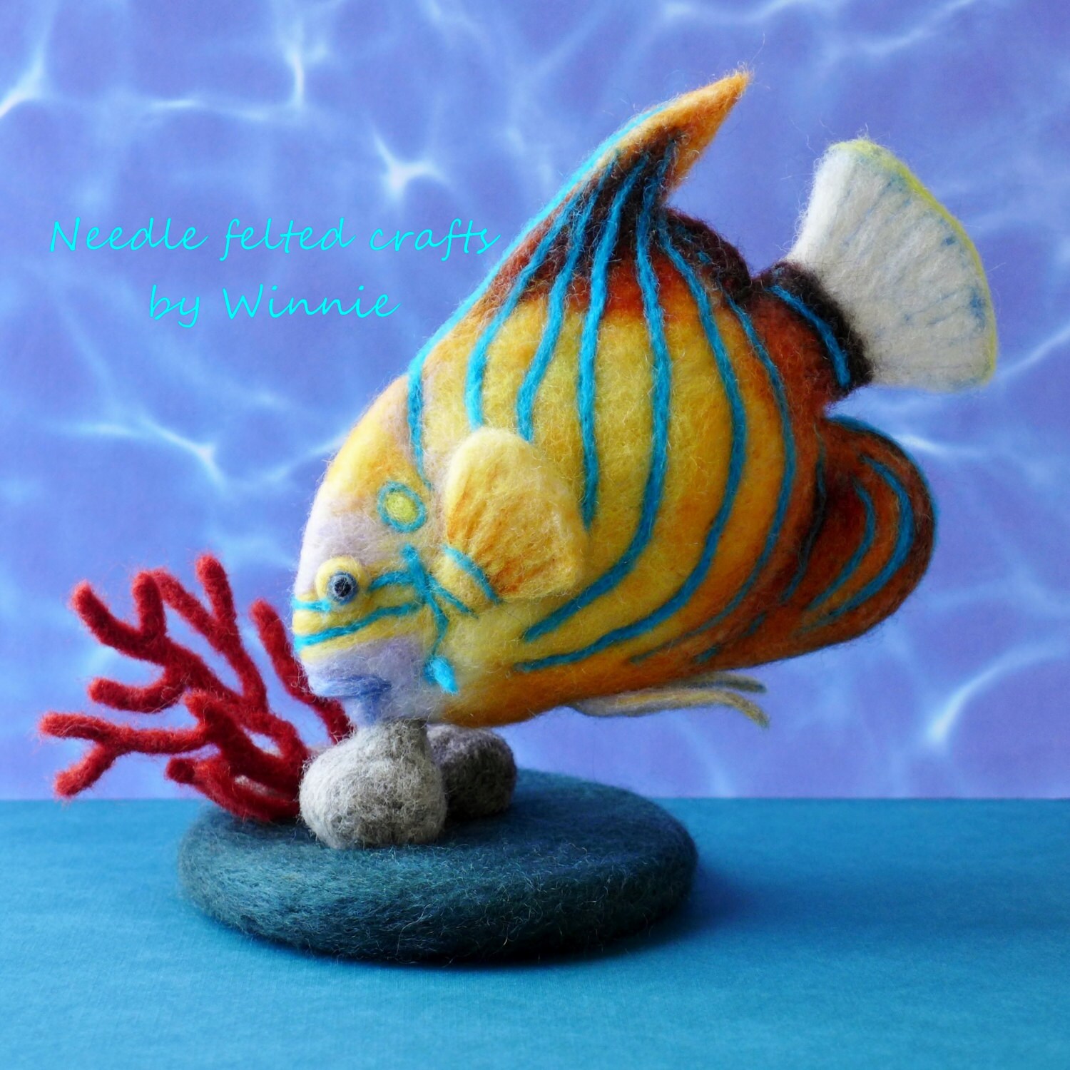 Blue ringed Angelfish Needle felted fish handmade wool art