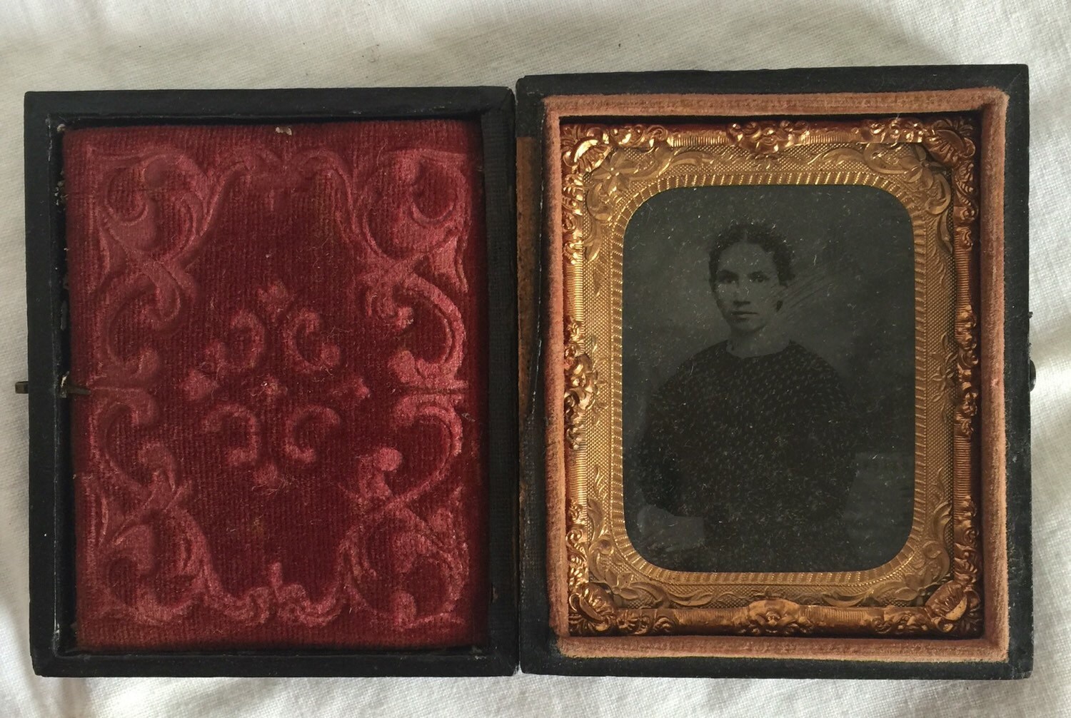 Antique Tin Type in Frame Traveling Frame Tintype of Young