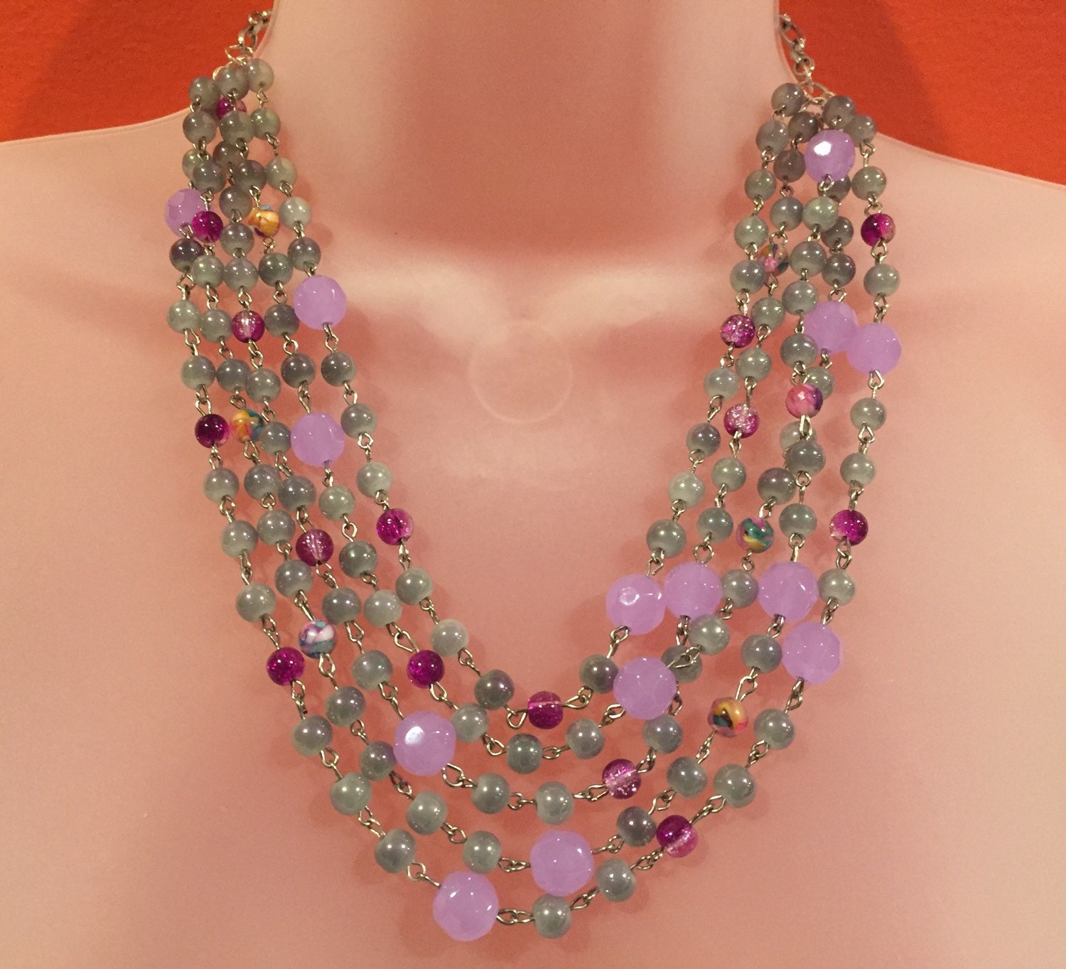 NECKLACE / Pink purple amethyst glass bead by BBJewelryCreations