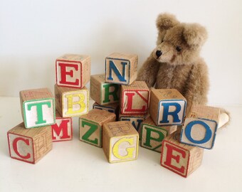 Reduced! 16 Vintage Colorful Childrens Blocks