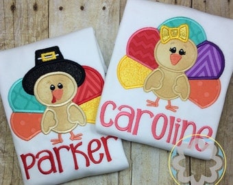 Sibling Matching Turkey Pilgrim Personalized, Monogrammed Thanksgiving/Fall Shirts
