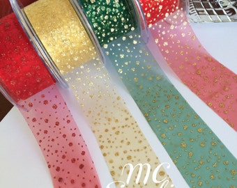 3 yds,Glitter ribbon,organza ribbon,ribbon for crafts,embellish ribbon,ribbon for bows,Christmas ribbon,ribbon by the yard,157