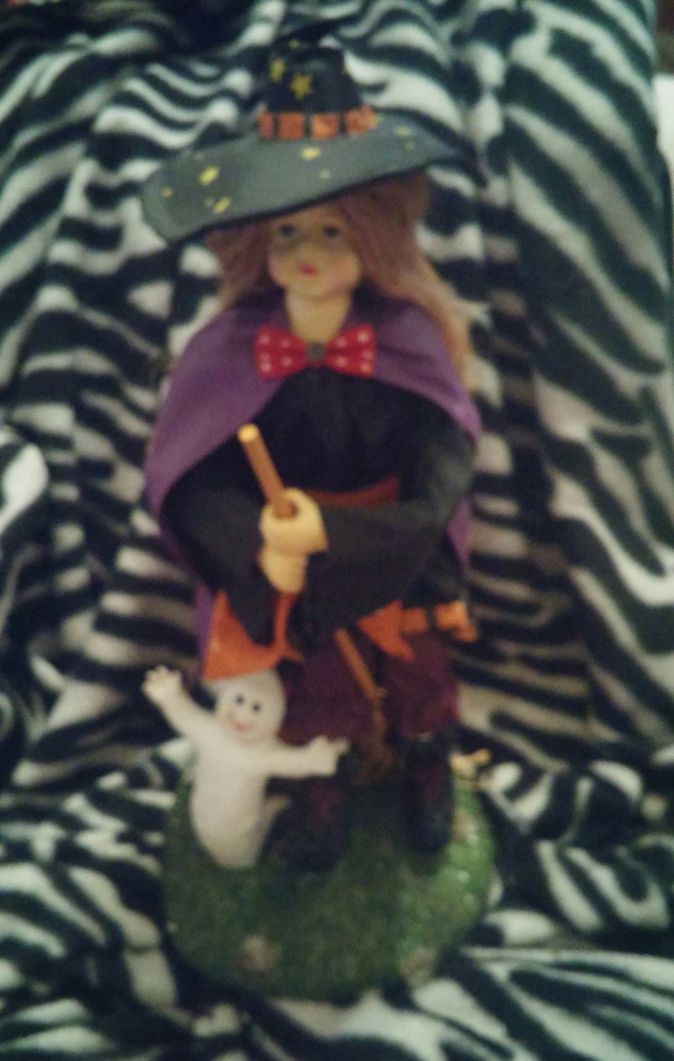 Ceramic and Resin 14 Inch Halloween Witch Figurine with Purple