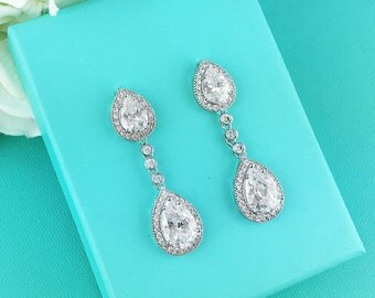 Wedding Bridal Earrings, Pear cubic zirconia CZ jewelry, wedding earrings, bridal jewelry, wedding earrings, bridesmaid jewelry, earrings