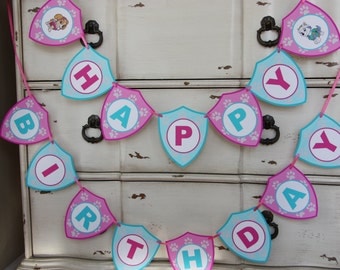 Skye & Everest Themed - Happy Birthday Banner - Customizeable - Paw Patrol - Girls Birthday -Pink and Blue