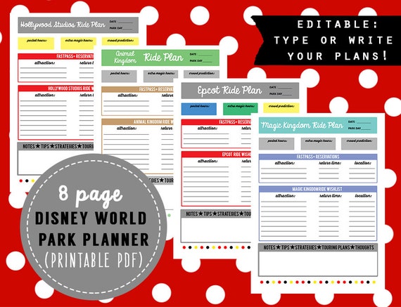 Editable Disney World Park Touring Planner by MagicTravelPrep