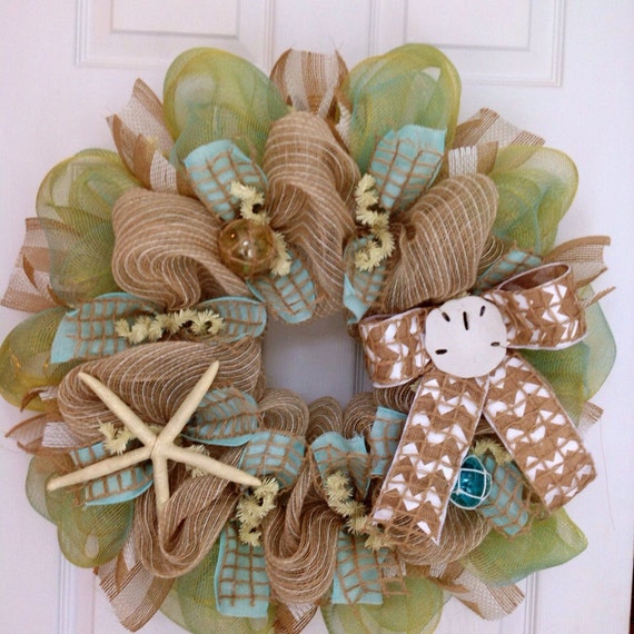 Beach Wreath With Real Starfish Nautical Balls And Sand