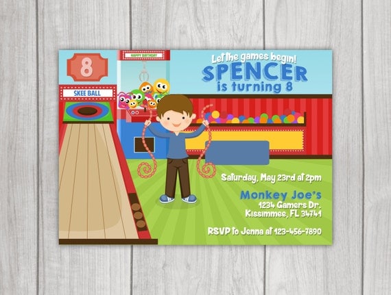 arcade games birthday invitation by littlerainbowblooms on