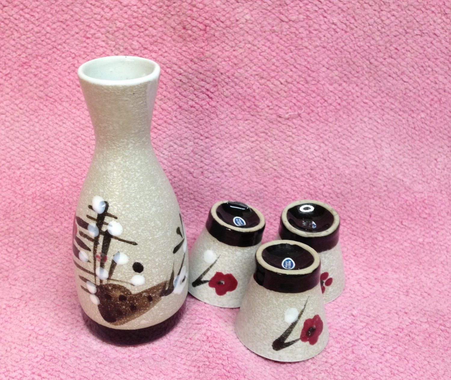 JAPANESE SAKE SET is a Vintage Japanese Stoneware Hand Painted