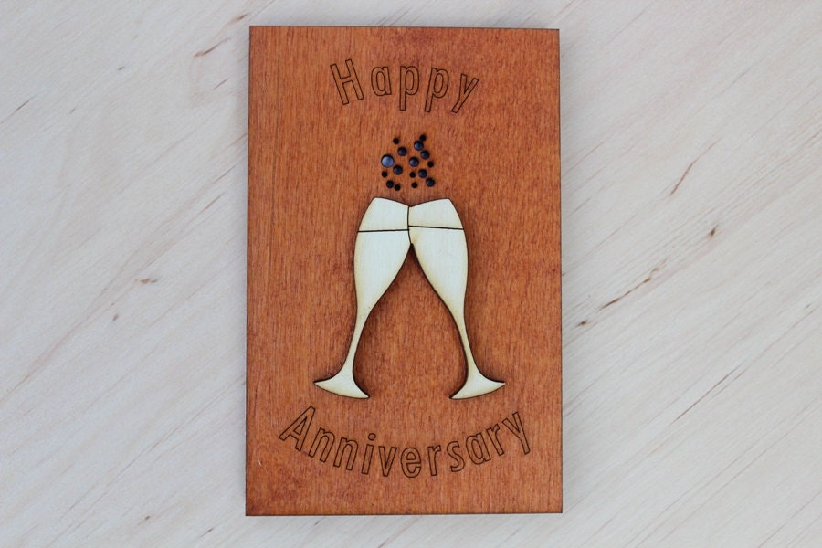 Happy Anniversary Wood Anniversary Card Anniversary by CardsWooden