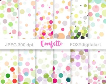 Confetti Digital Paper Set, “Throw Some Confetti” Digital Paper Collection, Confetti Party Polka Dots Multicolor, Wedding Confetti, PNG