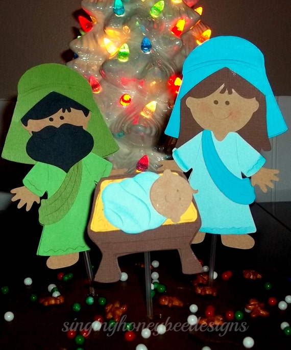 Christmas Nativity cake topper Happy  Birthday  Jesus  