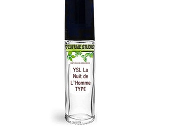 Custom Blend Perfume Oil. Similar Accords & Notes to YSL La Nuit de L Homme for men in a Clear Glass 10ml Roller Bottle with Black Cap