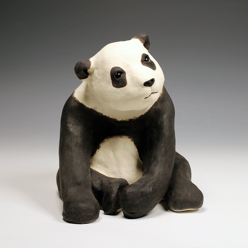 Ceramic Sitting Panda ceramic animal sculpture