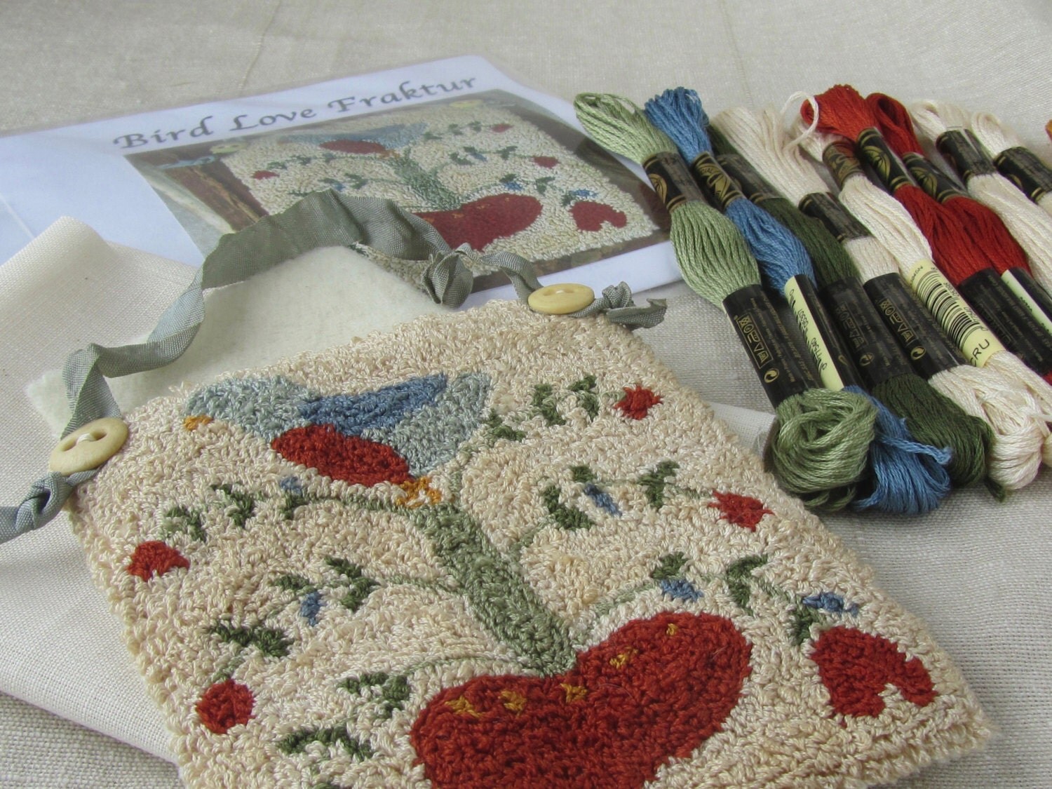 Primitive Punch Needle Kit or Paper Pattern Fraktur Folk Art