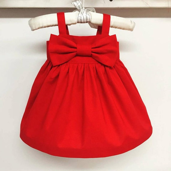 Easter girl outfit Red Bow dress simple girls sundress red