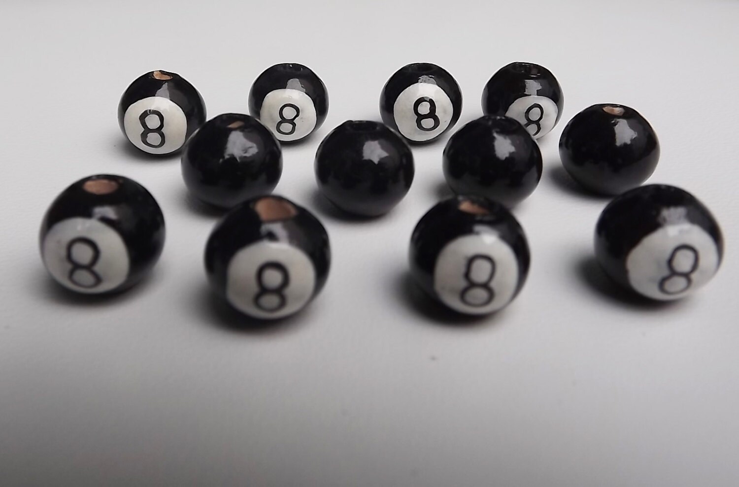 40 Billiard Ball Ceramic Beads. 12 mm. Handpainted in Peru
