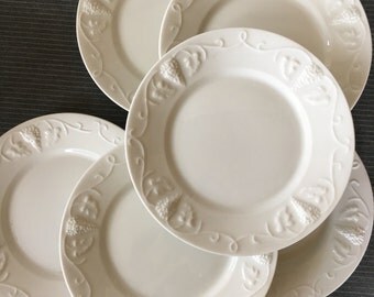 Vintage Red Cliff Ironstone "Grape" Salad Plates - set of 6 | all white ironstone, embossed grape design, everyday dishes, dessert plate set