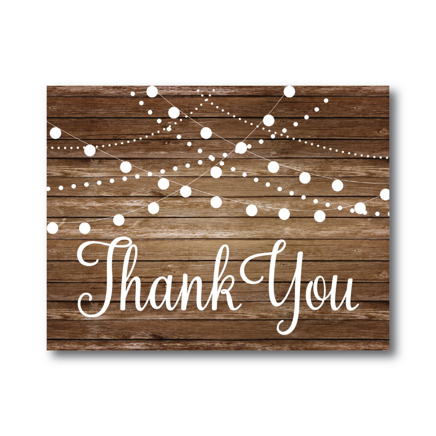 Rustic Wedding Thank You Card   Country Chic   Hanging Lights   Fall