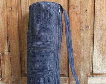 Yoga mat bag, zipper, zip, pocket (navy blue, white dots)