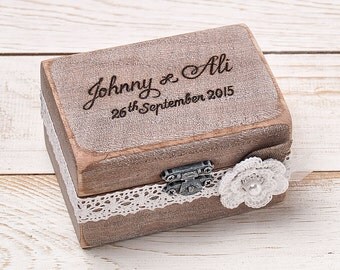 Ring Bearer Box Wedding Ring Box Personalized Ring Box Rustic Vintage Wedding Ring Holder Pillow Ring Bearer Box Custom Wood Wooden Box