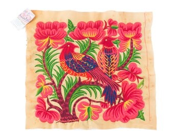 Pretty Hill Tribe Embeoidered Yellow Big Birds Hmong Textile Fabric Fair Trade (TX101YEL2B)