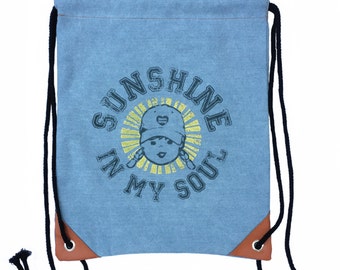 Womens Drawstring Backpack Denim Canvas Backpack Cinch Bag Sunshine Inspirational Quote Gym Bag Sports Bag School Backpack