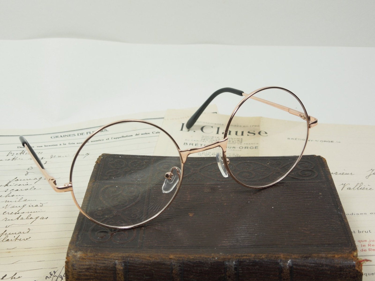 round gold clear glasses