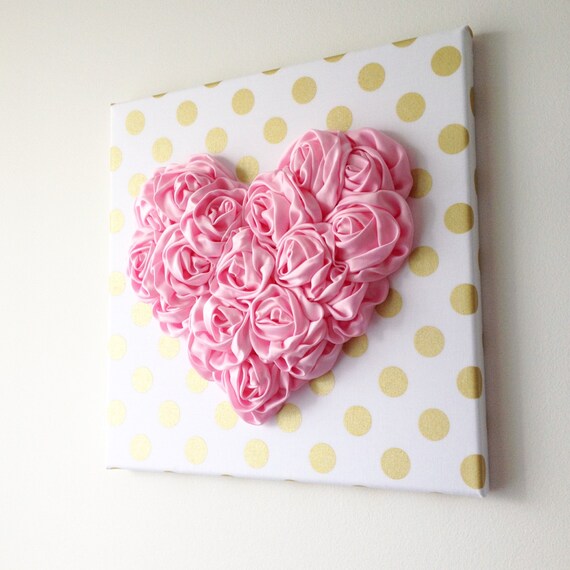 Heart Wall Art Nursery Decor Satin Rosette 3D Heart Wall