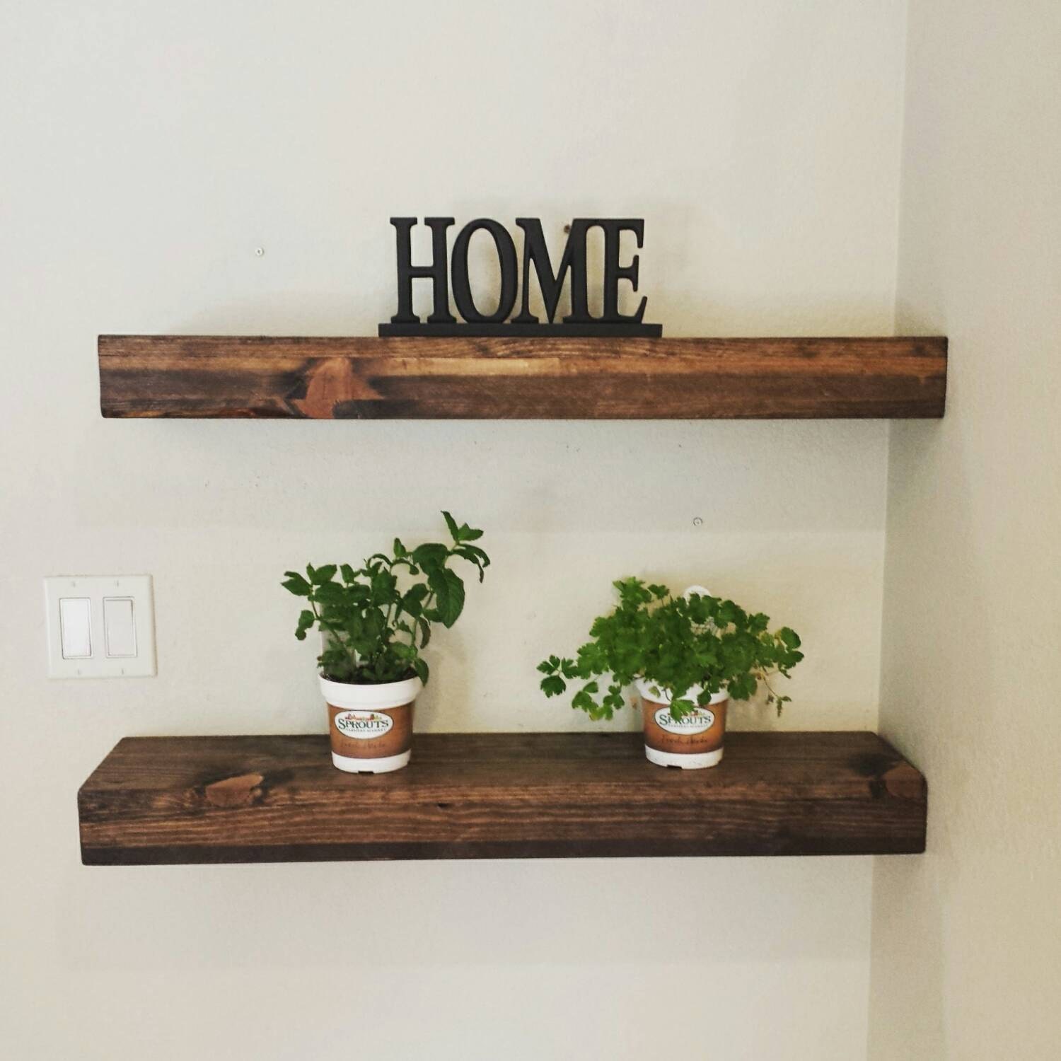 Rustic Reclaimed Dark Walnut Floating Shelf.