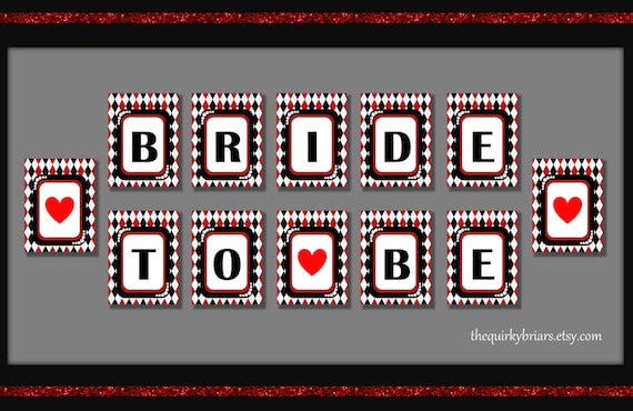 Vegas Casino / Bride To Be Banner / Bridal Shower / 1920s Glamour Theme / Red Black White / Gatsby / Printable PDF / Instant Download Il_570xn