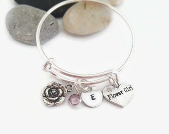 Flower girl bangle - Flower girl personalized bracelet - bridal party jewelry - Wedding party gift for flower girl - Flower girl child size