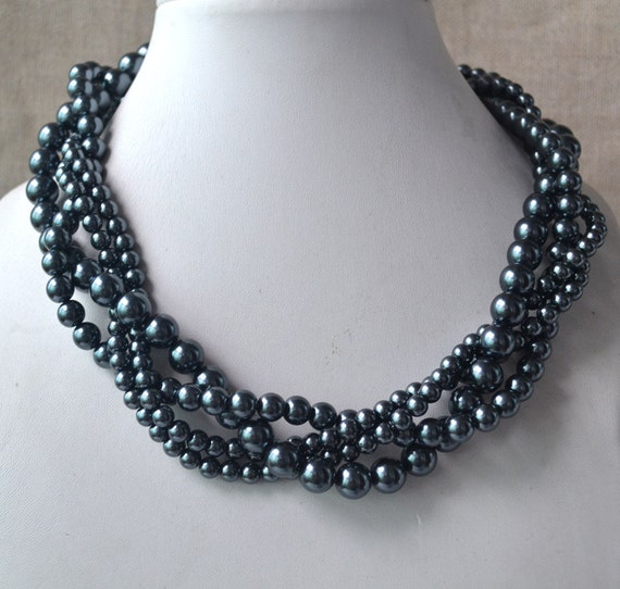 pearl necklace dark gray pearl necklacefour strands pearl