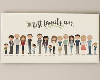 Extended Family Portrait • Grandparent Gift Custom Family Illustration • Grandma Grandpa Present • Canvas Family Portrait Personalized Gift