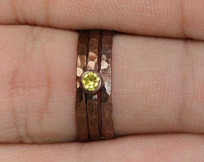 Bronze Copper Topaz Ring, Classic Size, Stackable Rings, Mother's Ring, November Birthstone, Copper Jewelry, Yellow Ring, Pure Copper, Band