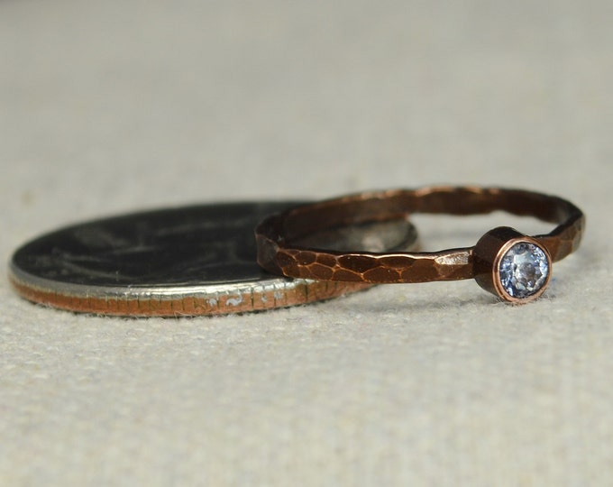 Bronze Copper CZ Diamond Ring, Classic Size, Stackable Rings, Mother's Ring, April Birthstone, Copper Jewelry, White Ring, Pure Copper, Band