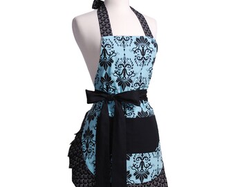 Flirty Aprons Women's Original Aqua Damask Apron