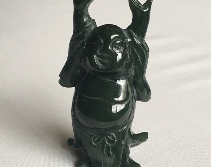 Storewide 25% Off SALE Vintage Chinese Hand Carved Natural Jade Standing Buddha Featuring Deep Green Color