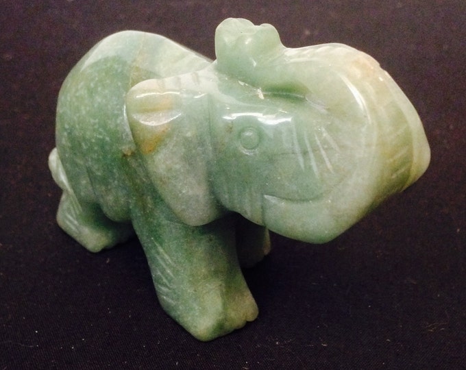 Storewide 25% Off SALE Vintage Asian Hand Carved Jade Elephant Trinket Sculpture Featuring Raised Trunk With Etched Imperial Design